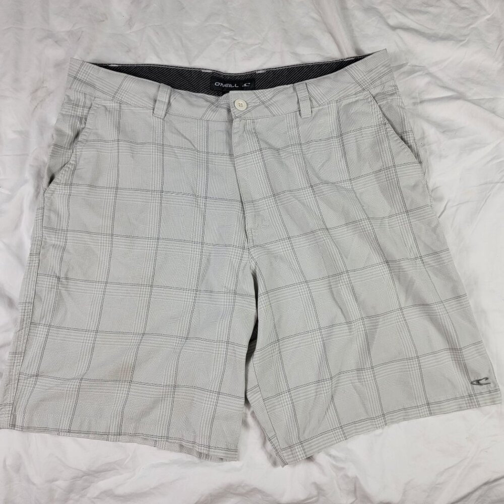 O'Neill Mens Plaid Shorts Size 38 Gray Comfortable Fit Casual Outdoors Comfort